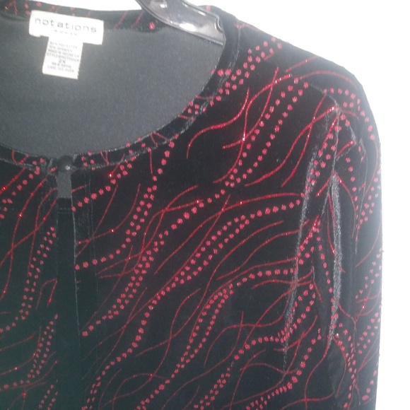 Notations 2X Red Glitter on Black Velvet Tank Shell and Jacket Top Set Plus - Picture 2 of 4